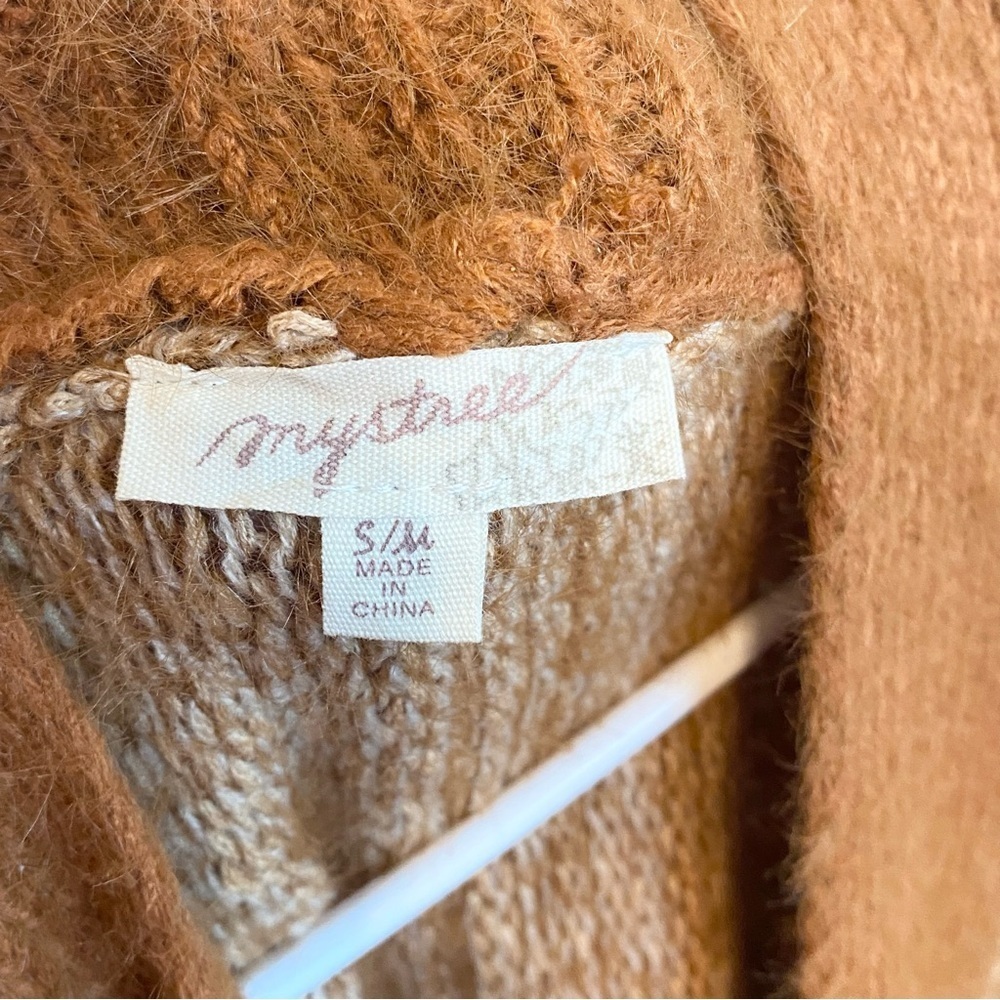Mystree Tan and Brown Open-Front Long Cardigan - Picture 6 of 7